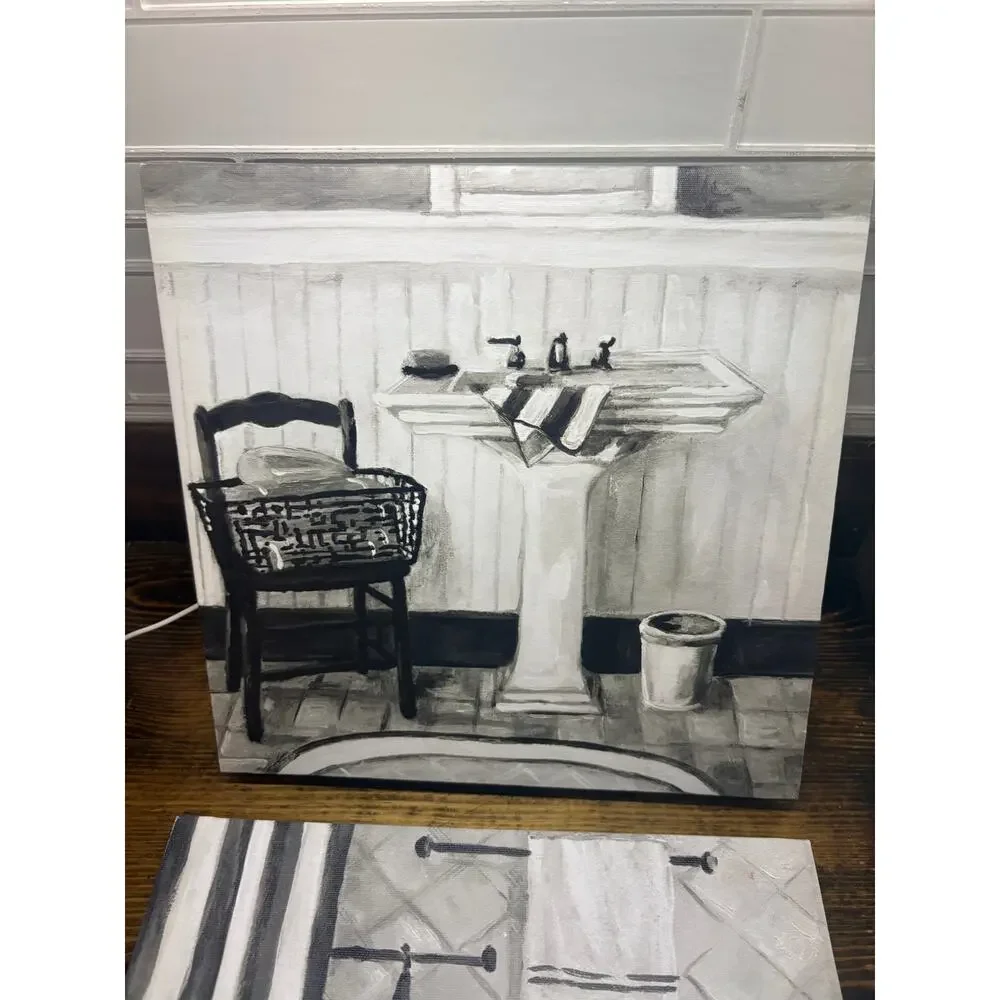 Set Of Two Black And White Bathroom Wall Decor